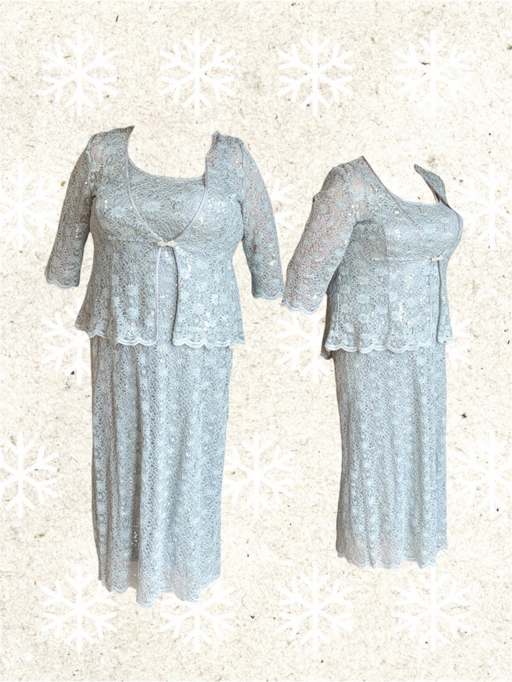 R&M Richards 18 Silver Lace Midi Dress with Jacket